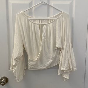 Free People Faux Wrap Keyhole Flare Sleeve Top